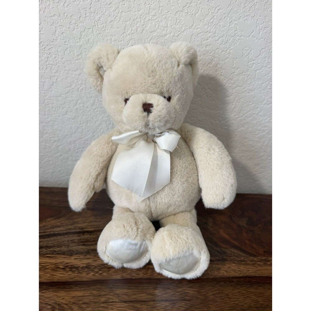 Bearington Edgehill Collection 12” Teddy Bear Classic Tan Ivory Satin Soft Baby